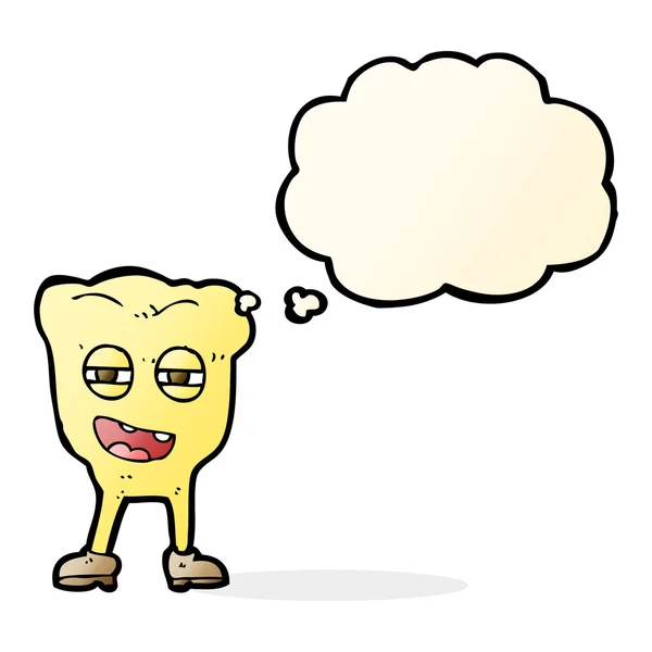 Cartone animato personaggio dente marcio con bolla di pensiero — Vettoriale Stock