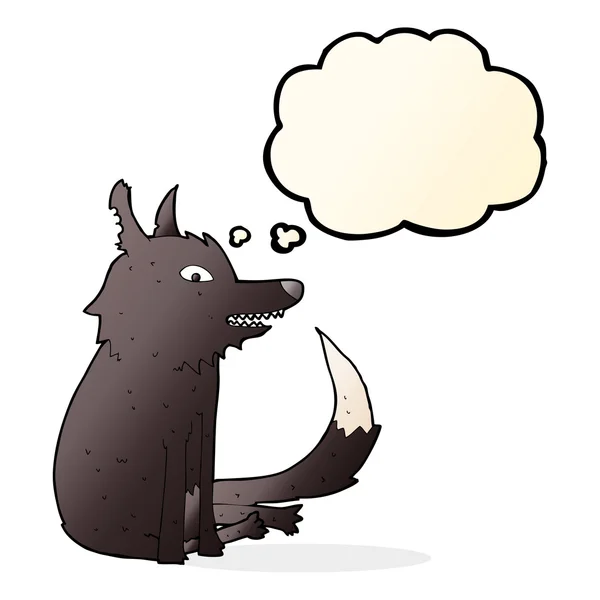 Loup dessin animé assis avec bulle de pensée — Image vectorielle