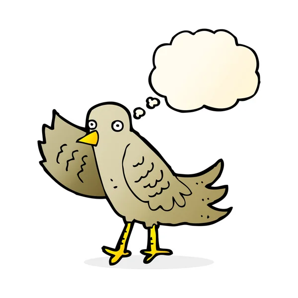 Dibujos animados agitando pájaro con burbuja de pensamiento — Vector de stock