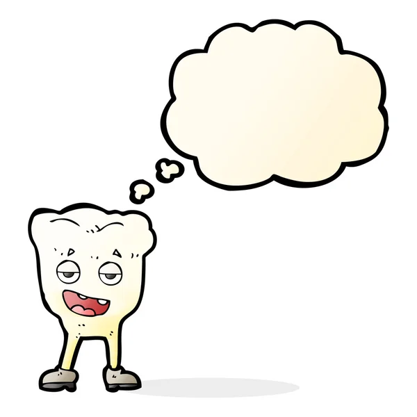 Kreslený zub vypadá samolibě s myšlenkovou bublinou — Stockový vektor