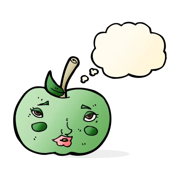 Мультяшное яблоко с лицом с мыслепузырём — стоковый вектор