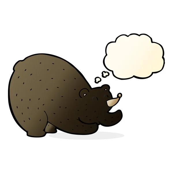 Cartone animato allungamento orso nero con bolla di pensiero — Vettoriale Stock