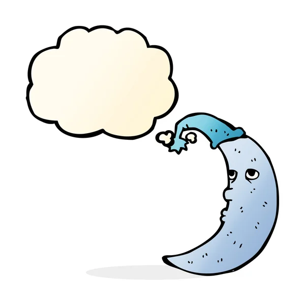 Luna sonnolenta cartone animato con bolla di pensiero — Vettoriale Stock