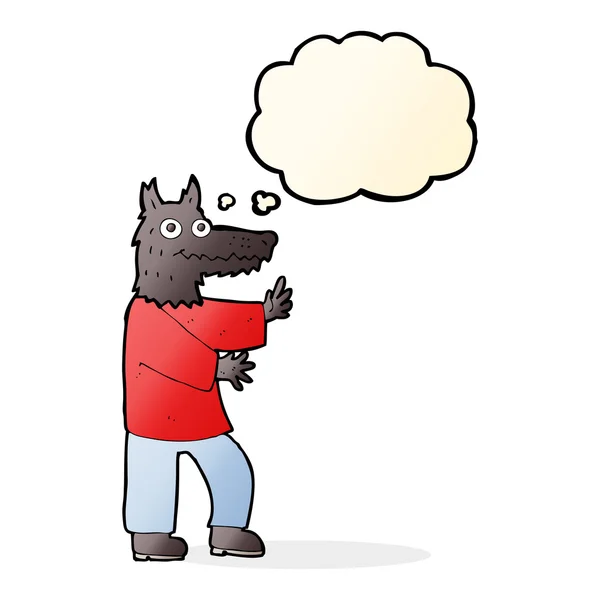 Cartone animato lupo mannaro divertente con bolla di pensiero — Vettoriale Stock