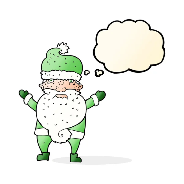 Dessin animé Père Noël grincheux avec bulle de pensée — Image vectorielle