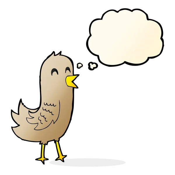 Cartoon gelukkige vogel met gedachte zeepbel — Stockvector