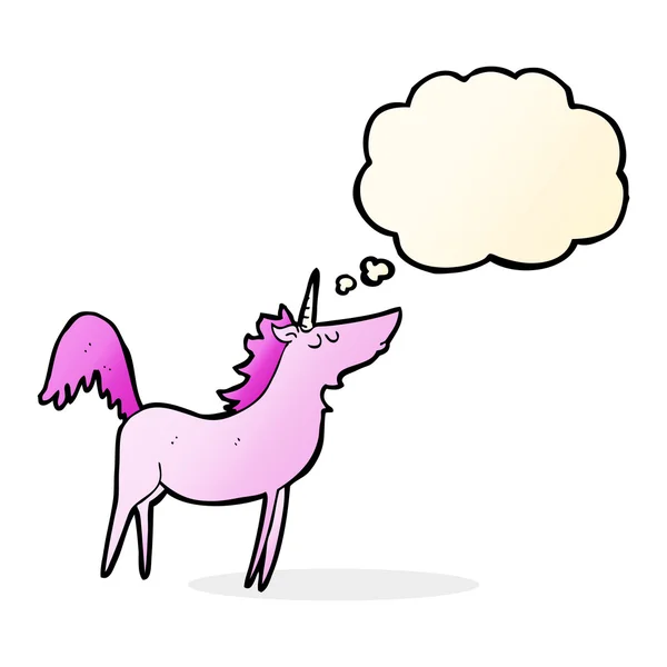 Cartoon unicorn with thought bubble — Stock Vector