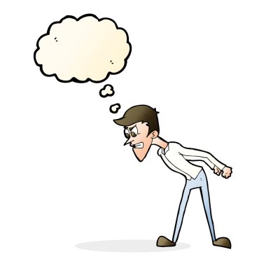 Düşünce baloncuğu olan kızgın bir adam.