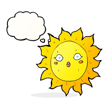 Düşünce baloncuklu çizgi film güneşi