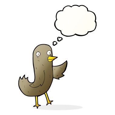 Düşünce baloncuklu komik çizgi film kuşu