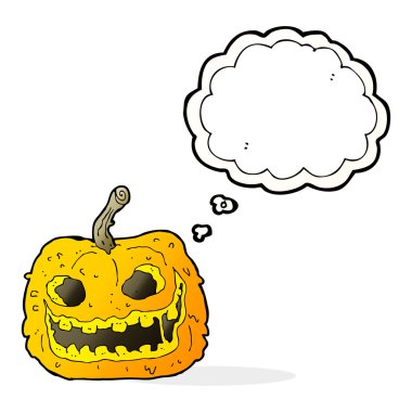 Düşünce baloncuklu ürkütücü balkabağı.