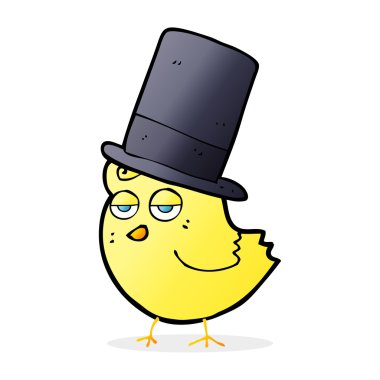 Çizgi film kuşu silindir şapkalı.