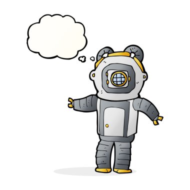 Düşünce baloncuğu ile derin deniz dalgıcı çizgi filmi