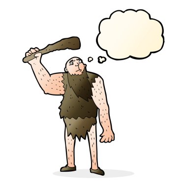 Düşünce baloncuğu olan neandertal çizgi film