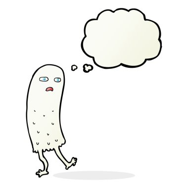 Düşünce baloncuklu komik bir hayalet.