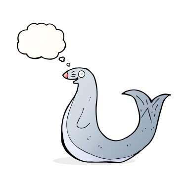 Düşünce baloncuklu mutlu fok.