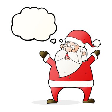 Düşünce baloncuklu neşeli Noel Baba çizgi filmi