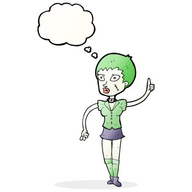 Düşünce baloncuklu cadılar bayramı kızı