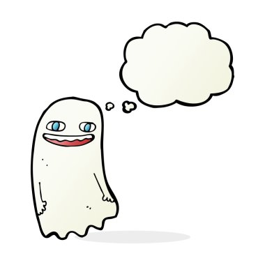 Düşünce baloncuklu komik bir hayalet.