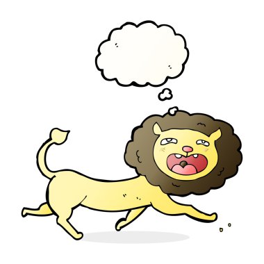 Düşünce baloncuklu çizgi film aslanı