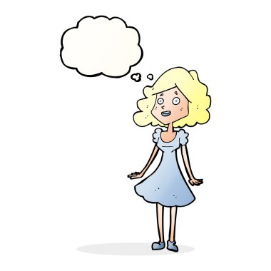 düşünce balonu ile içinde karikatür mutlu kadın