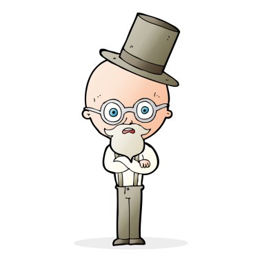 Çizgi film yaşlı adam silindir şapka giyiyor.