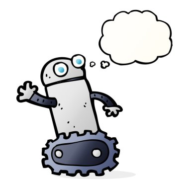 Düşünce baloncuklu çizgi film robotu