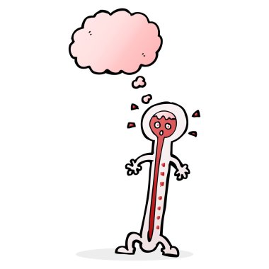 Düşünce baloncuklu sıcak karikatür termometresi