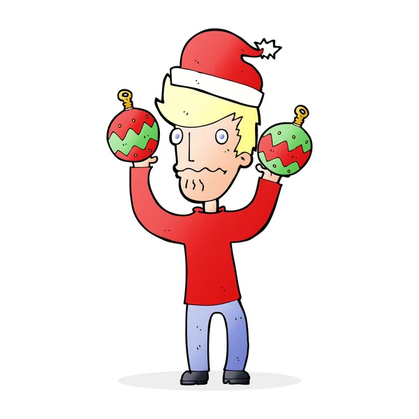 Karikatura člověka s vánoční ozdoby — Stockový vektor