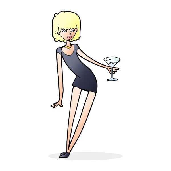 Cartoon kvinna med cocktail — Stock vektor