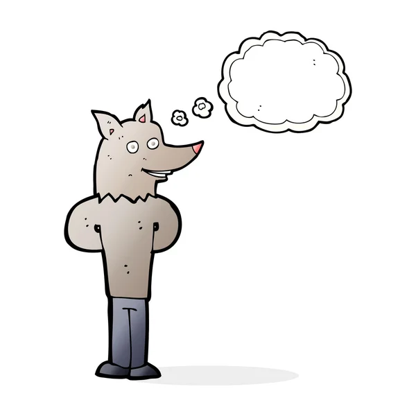 Cartoon wolf man with thought bubble — Stock Vector