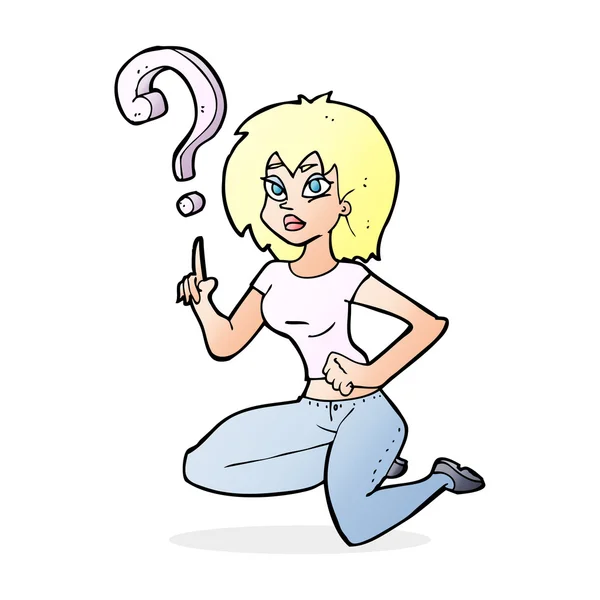 Donna dei cartoni animati chiedendo domanda — Vettoriale Stock