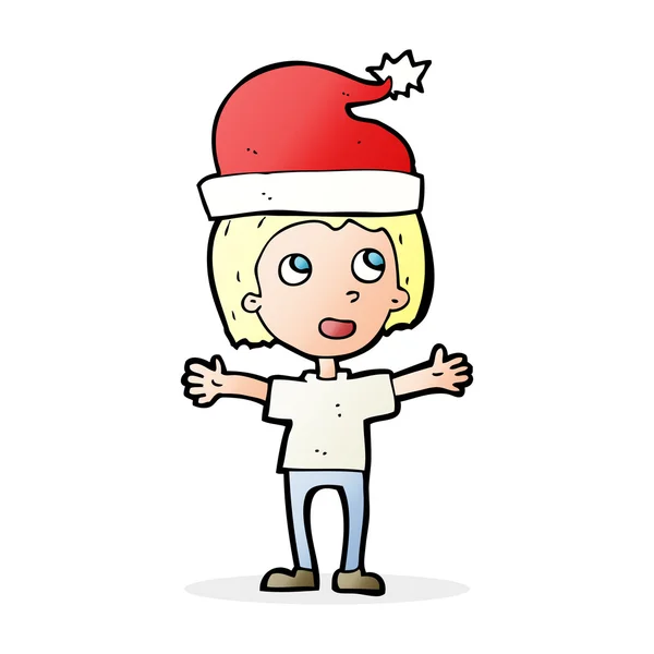 Menino dos desenhos animados em chapéu de Natal —  Vetores de Stock