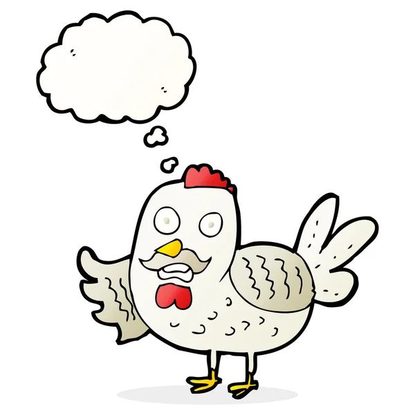 Dibujos animados viejo gallo con burbuja de pensamiento — Vector de stock