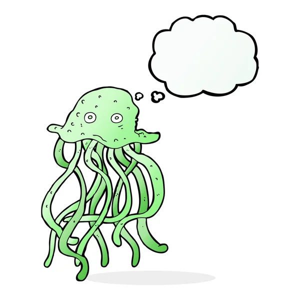 Cartoon octopus met gedachte zeepbel — Stockvector