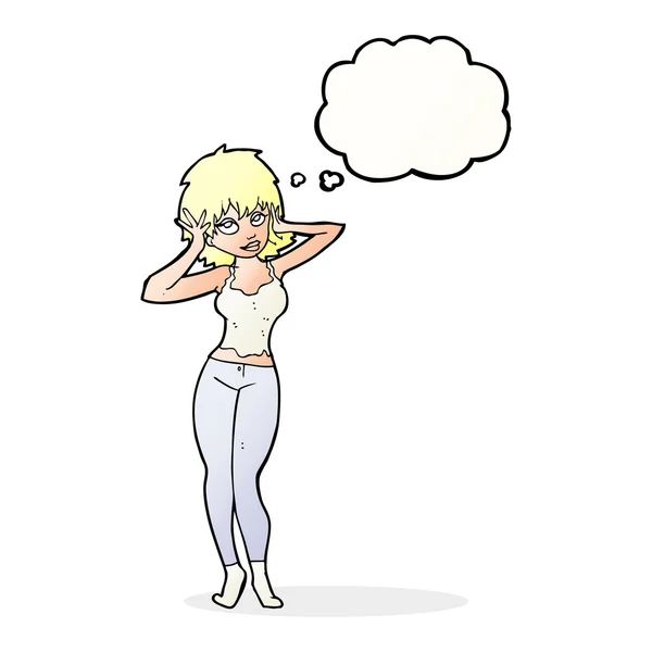 Kreslené hezká žena s myšlenkovou bublinou — Stockový vektor