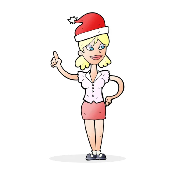 Femme dessin animé dans le chapeau de Noël — Image vectorielle