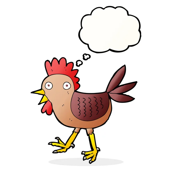 Divertente pollo cartone animato con bolla di pensiero — Vettoriale Stock