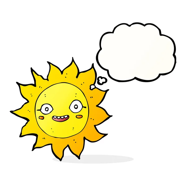 Düşünce baloncuklu mutlu güneş çizgi filmi — Stok Vektör