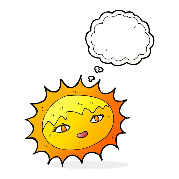 Karikatur hübsche Sonne mit Gedankenblase — Stockvektor