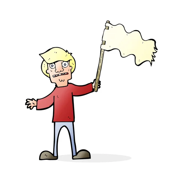 Kreslený muž mávající bílou vlajkou — Stockový vektor