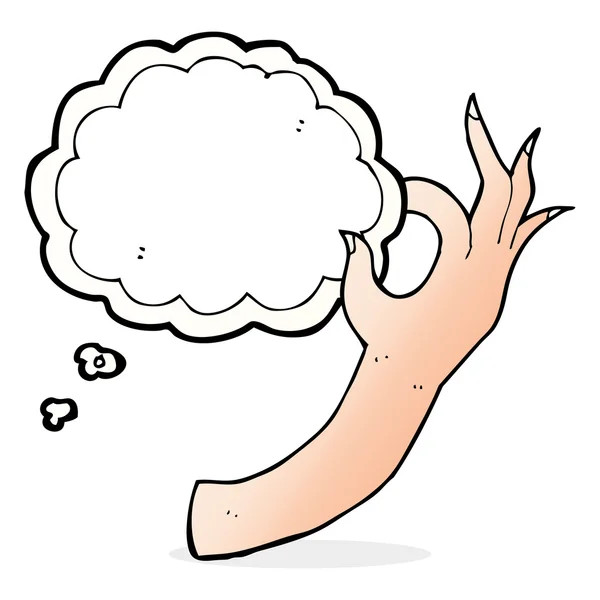 Symbole de la main de dessin animé avec bulle de pensée — Image vectorielle