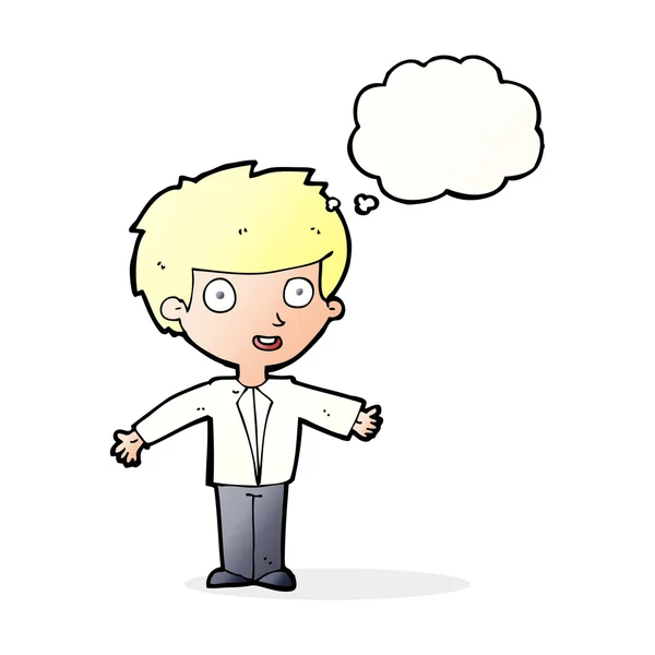 Karikatur glücklicher Junge mit Gedankenblase — Stockvektor