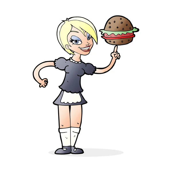 Официантка, подающая бургер — стоковый вектор