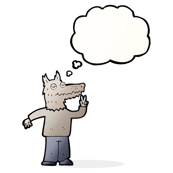 Kreskówki szczęśliwy wilk człowiek z bańki myślowej — Wektor stockowy