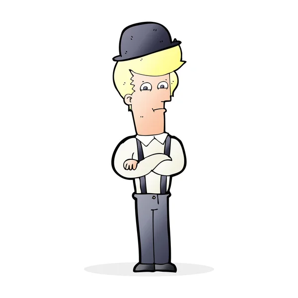 Homem dos desenhos animados em bowler chapéu com braços cruzados —  Vetores de Stock