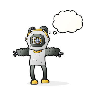 Düşünce baloncuğu ile derin deniz dalgıcı çizgi filmi