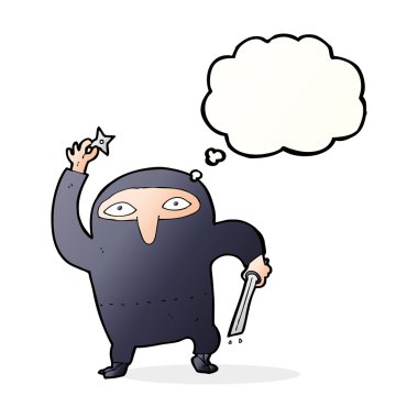 Düşünce baloncuklu çizgi film ninjası