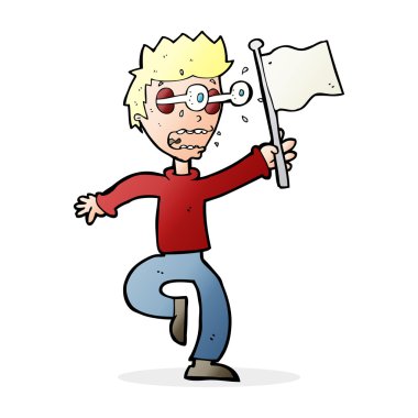 Çizgi filmdeki korkmuş çocuk pes ediyor.