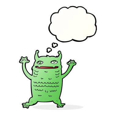 Düşünce baloncuklu küçük canavar.